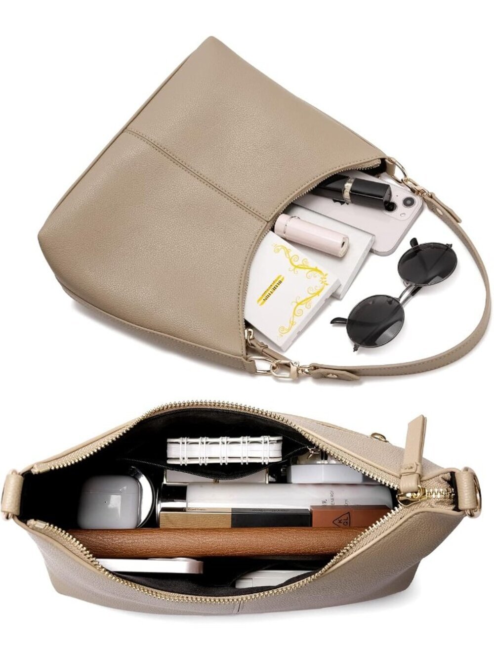 Women Khaki Mini Soft Leather Waterproof Shoulder Crossbody Bag - Picture 5 of 6